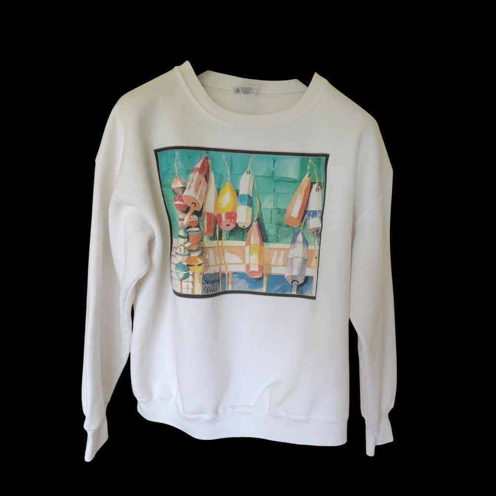 Vintage 90's Seagrove Beach Buoy Cottagecore Coastal Sweatshirt White XL USA